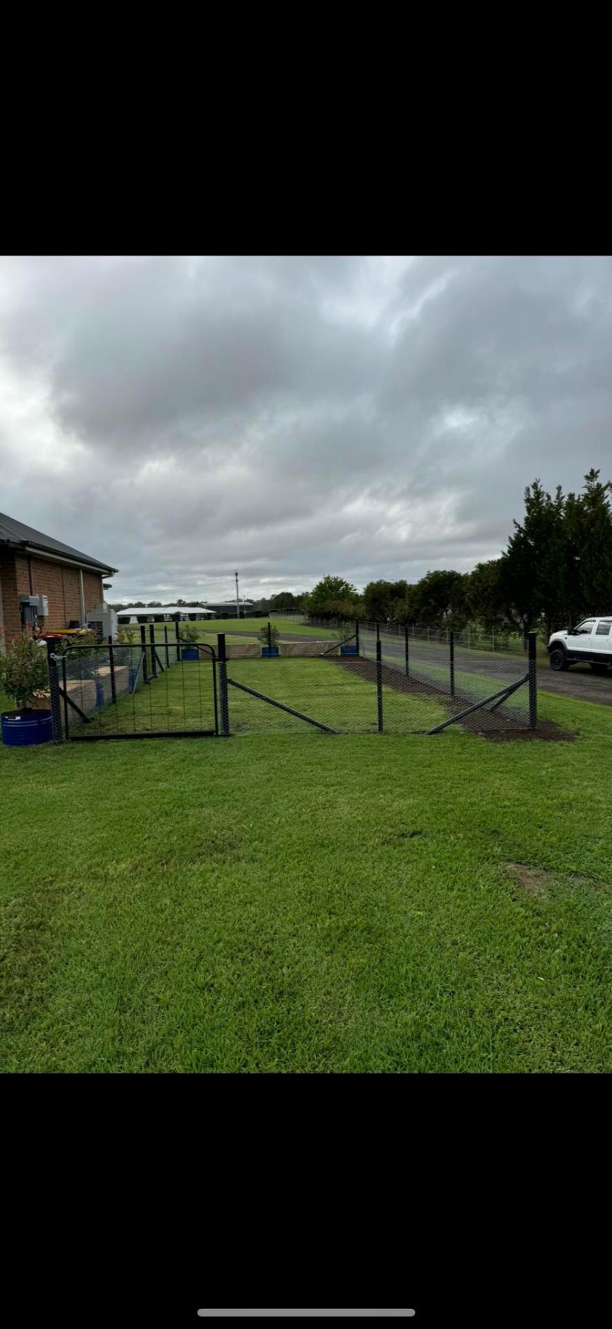Chainwire fenced yard with gate