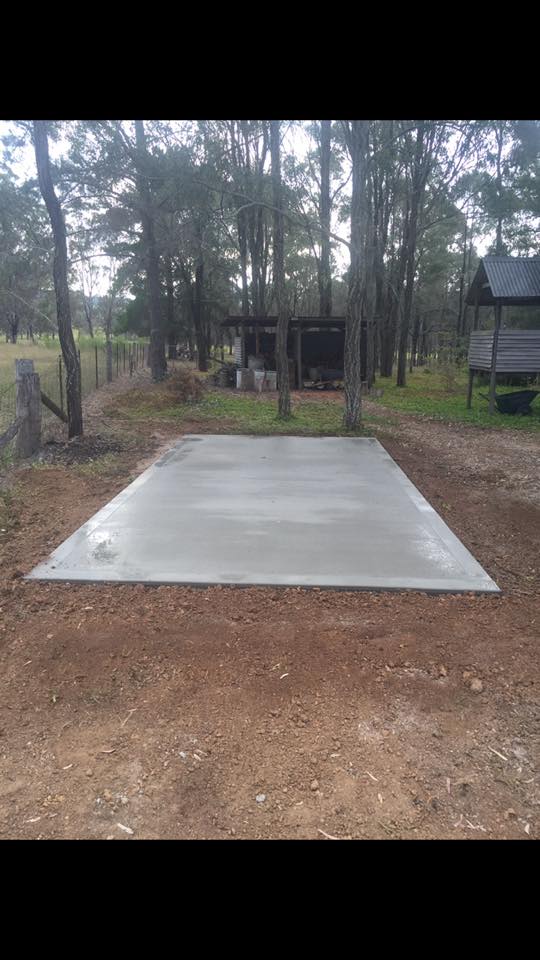 Concrete slab pour, rural shed pad