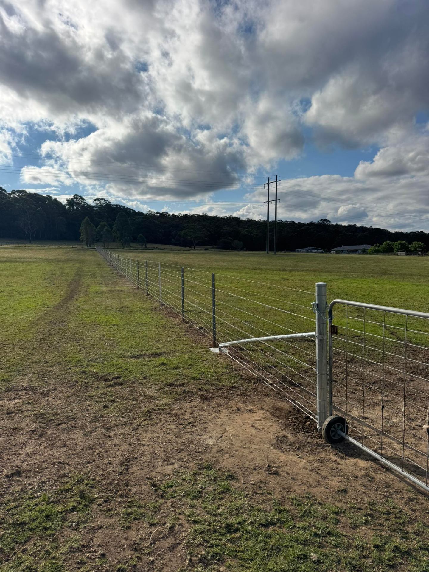 Long post & wire paddock fence with gate